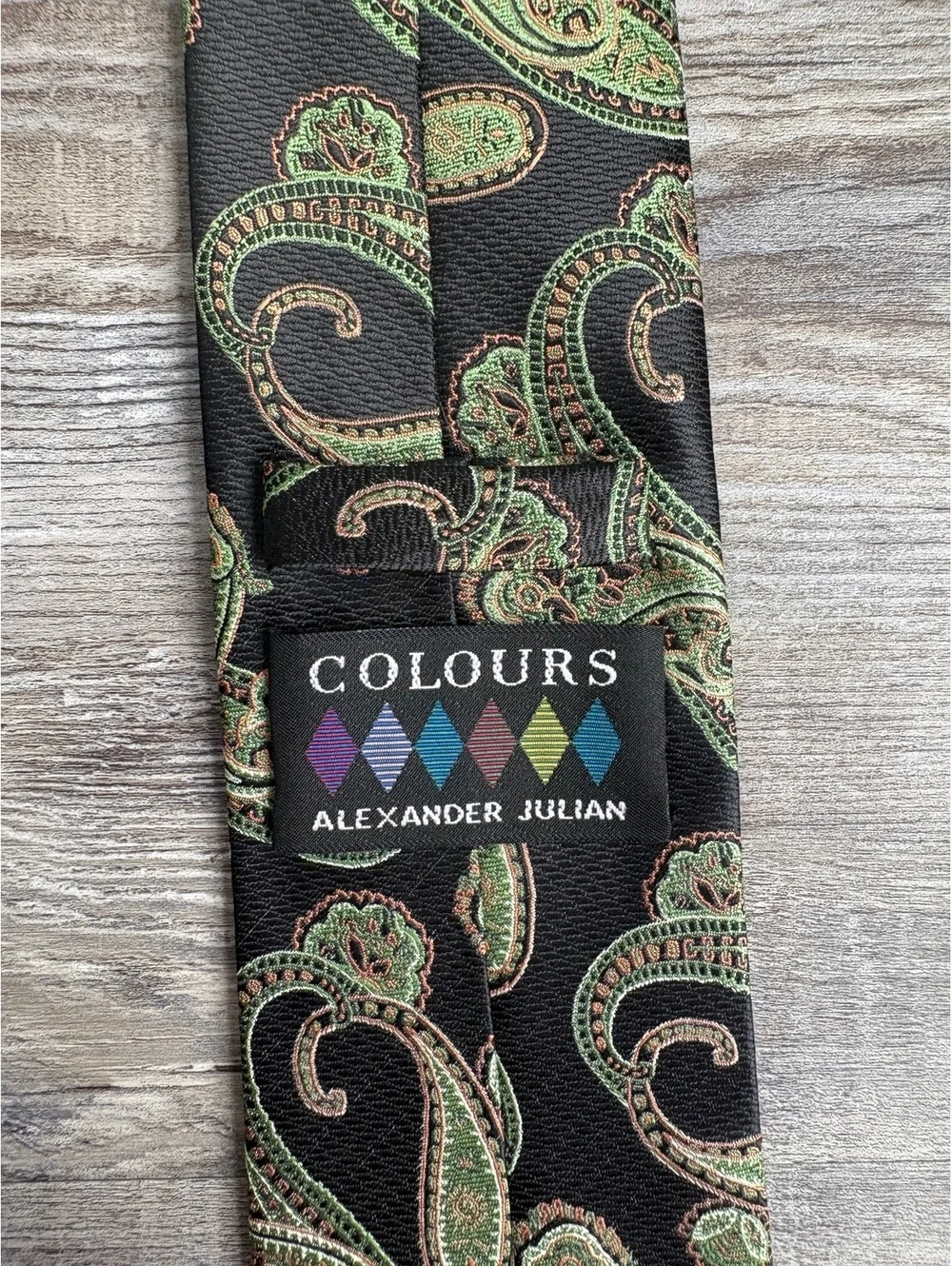 Colours by Alexander Julian Black Tie with Green Paisley Pattern